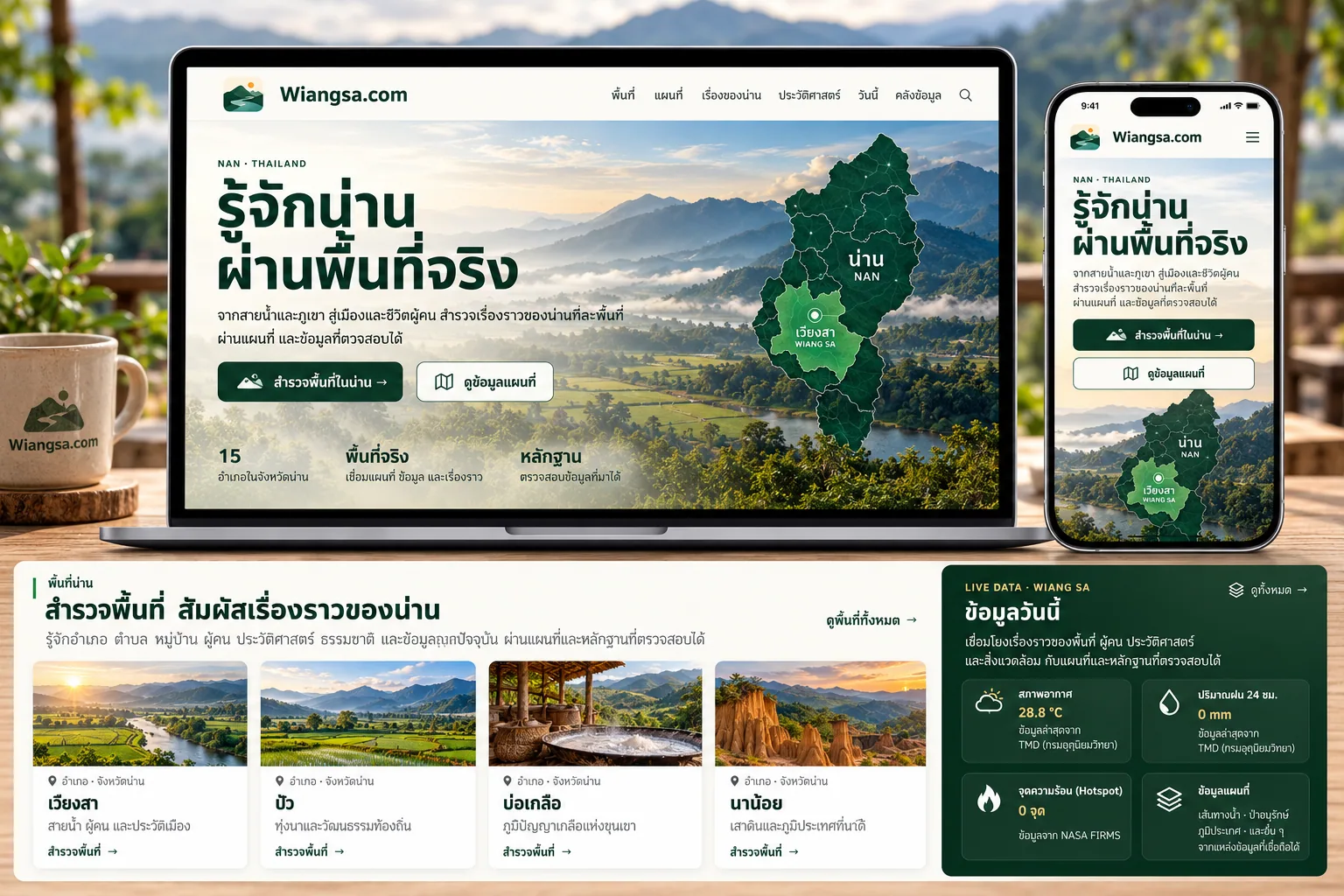 เว็บไซต์ Wiangsa.com บนหน้าจอคอมพิวเตอร์และมือถือ